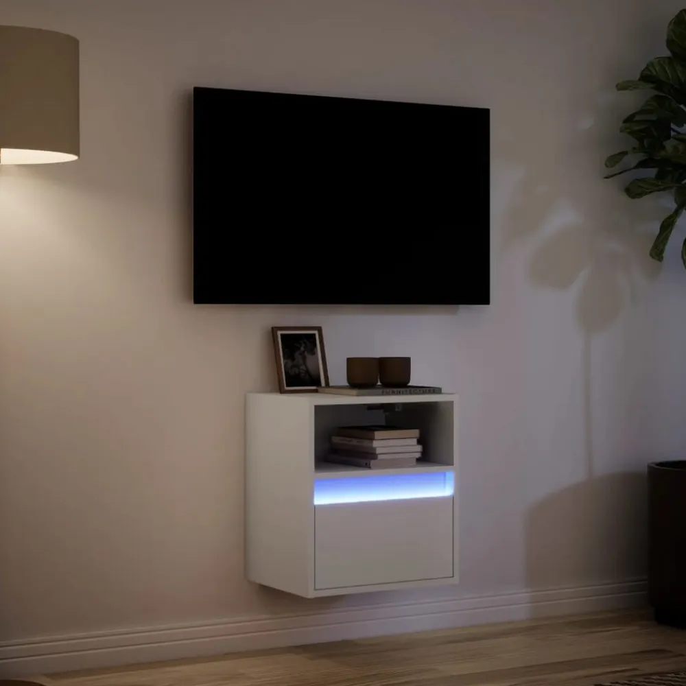 vidaXL Mueble de TV de pared con luces LED 41x31x45 cm Blanco Outlet