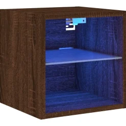 vidaXL Mueble de TV de pared con luces LED roble marrón 30x28,5x30 cm Marr&oacute;n roble New