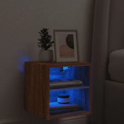 vidaXL Mueble de TV de pared con luces LED roble marrón 30x28,5x30 cm Marr&oacute;n roble New