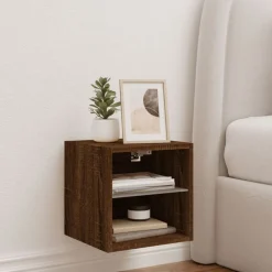 vidaXL Mueble de TV de pared con luces LED roble marrón 30x28,5x30 cm Marr&oacute;n roble New