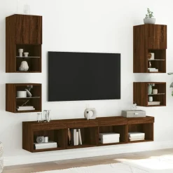 vidaXL Mueble de TV de pared con luces LED roble marrón 30x28,5x30 cm Marr&oacute;n roble New