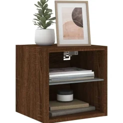 vidaXL Mueble de TV de pared con luces LED roble marrón 30x28,5x30 cm Marr&oacute;n roble New