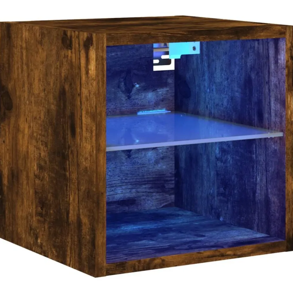 vidaXL Mueble de TV de pared con luces LED 30x28,5x30 cm Roble ahumado Hot