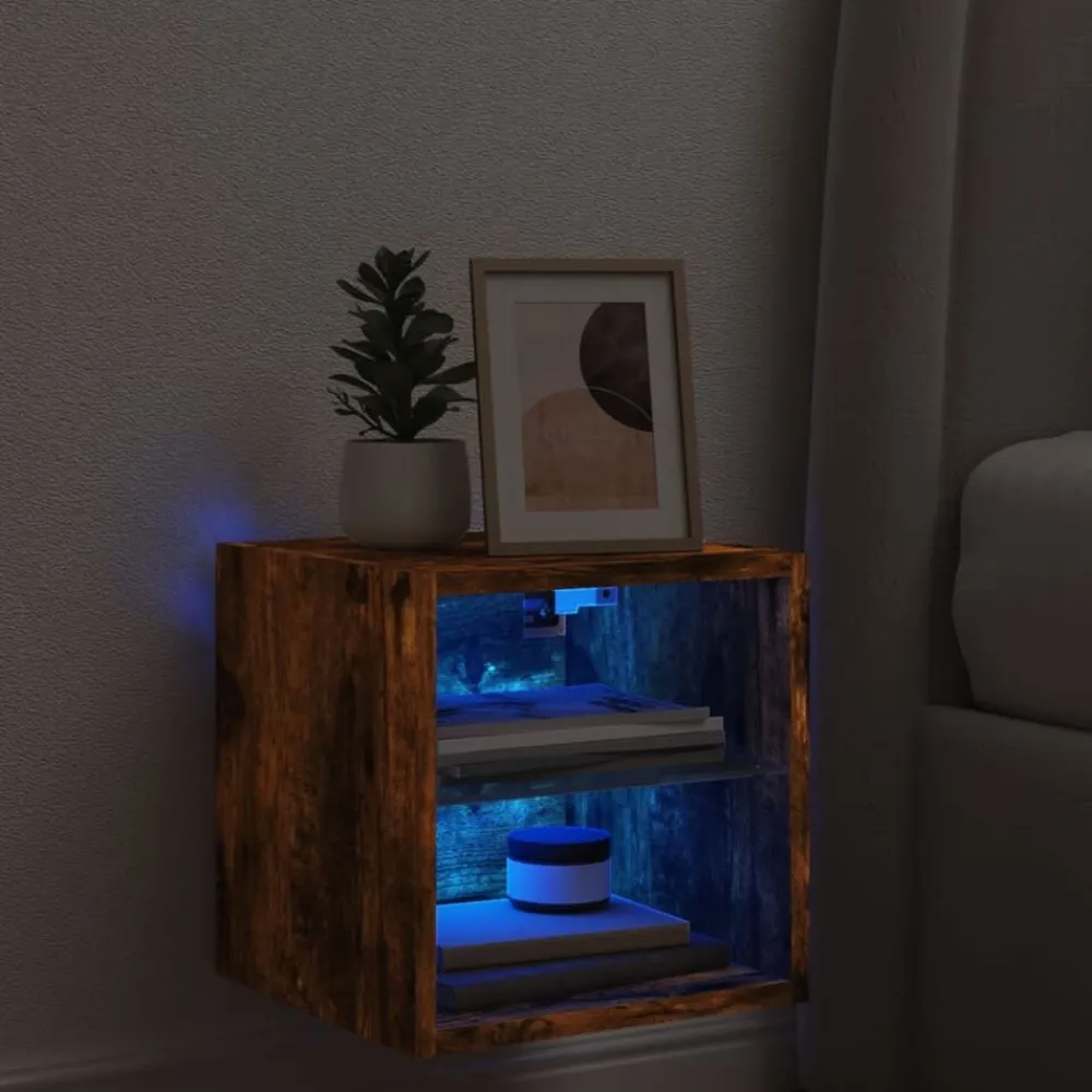 vidaXL Mueble de TV de pared con luces LED 30x28,5x30 cm Roble ahumado Hot