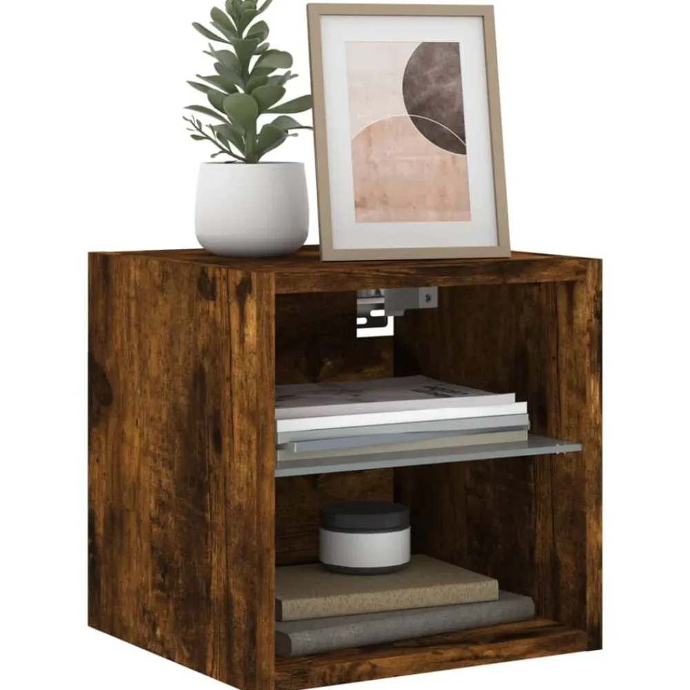 vidaXL Mueble de TV de pared con luces LED 30x28,5x30 cm Roble ahumado Hot