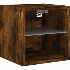 vidaXL Mueble de TV de pared con luces LED 30x28,5x30 cm Roble ahumado Hot