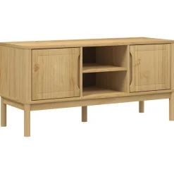 vidaXL Muebles Tv-Mueble de TV FLORO madera maciza pino marrón cera 114x43x55 cm