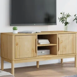 vidaXL Muebles Tv-Mueble de TV FLORO madera maciza pino marrón cera 114x43x55 cm