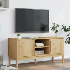vidaXL Muebles Tv-Mueble de TV FLORO madera maciza pino marrón cera 114x43x55 cm