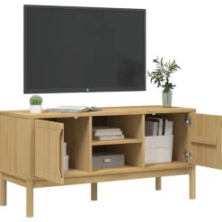 vidaXL Muebles Tv-Mueble de TV FLORO madera maciza pino marrón cera 114x43x55 cm