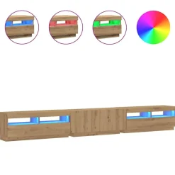 vidaXL Mueble de TV luces LED madera 300x35x40 cm Roble artisan Sale