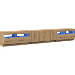 vidaXL Mueble de TV luces LED madera 260x35x40 cm Roble artisan Clearance