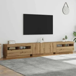 vidaXL Mueble de TV luces LED madera 260x35x40 cm Roble artisan Clearance