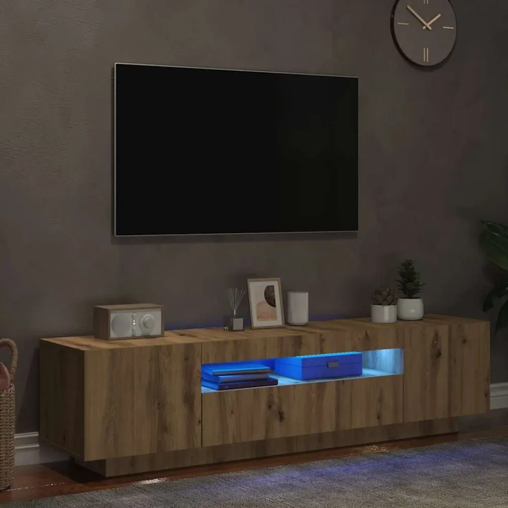 vidaXL Mueble de TV luces LED madera 160x35x40 cm Roble artisan Outlet
