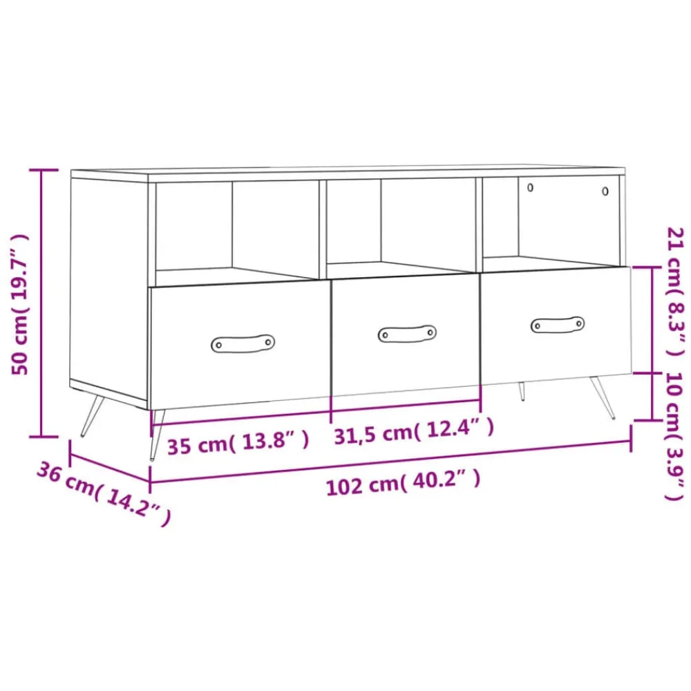 vidaXL Muebles Tv-Mueble de TV madera de ingeniería 102x36x50 cm