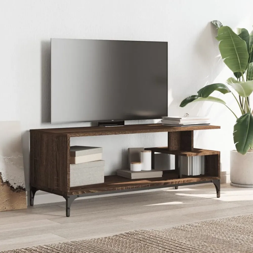 vidaXL Muebles Tv-Mueble de TV madera de ingeniería y acero marrón 102x40x41 cm