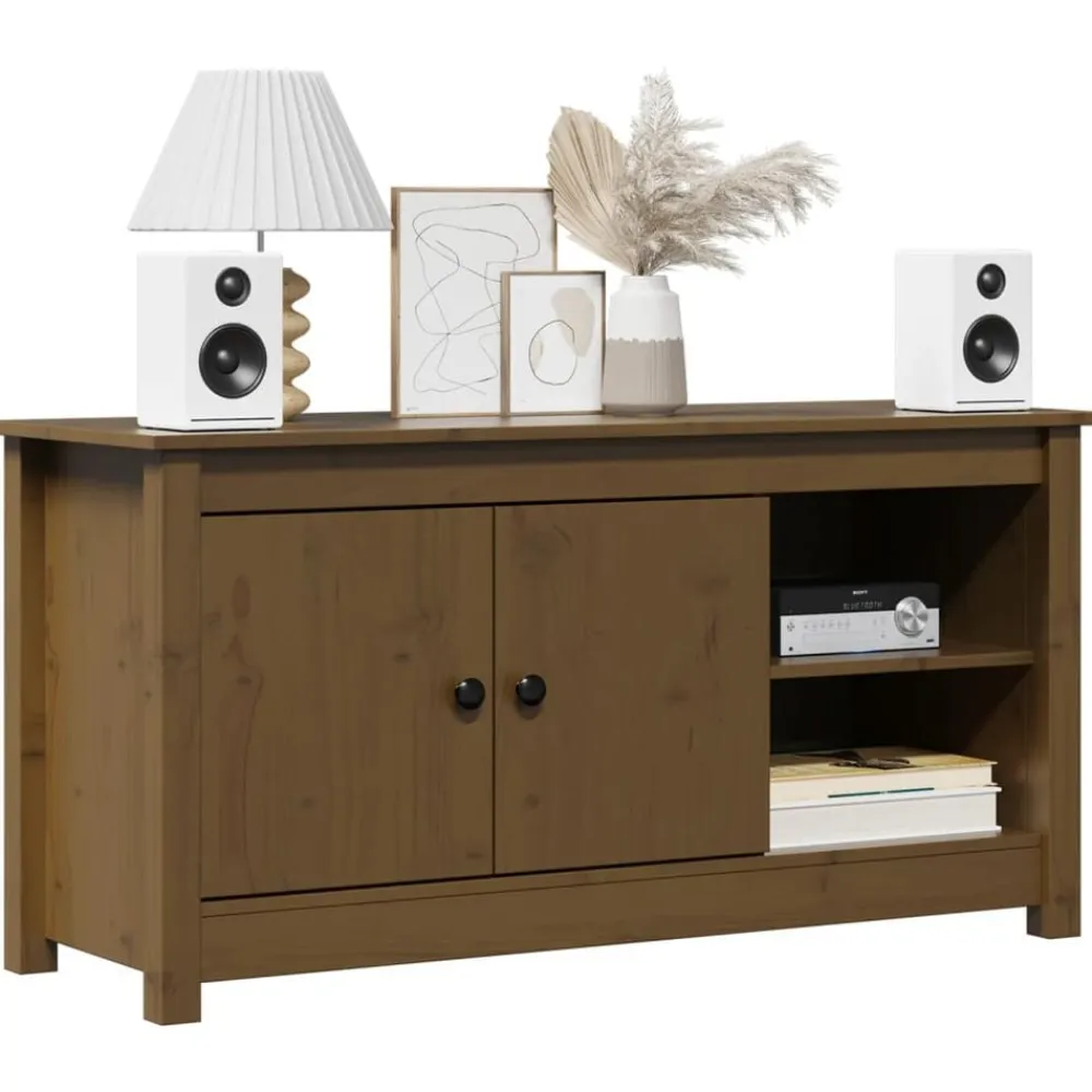 vidaXL Mueble de TV madera maciza de pino marrón miel 103x36,5x52 cm Marrón miel Clearance