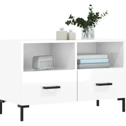 vidaXL Mueble de TV madera contrachapada blanco brillo 80x36x50 cm Blanco brillante Outlet