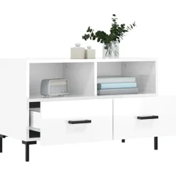vidaXL Mueble de TV madera contrachapada blanco brillo 80x36x50 cm Blanco brillante Outlet