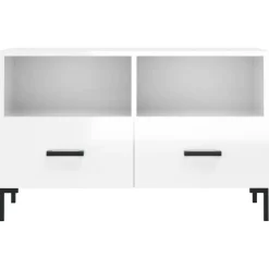 vidaXL Mueble de TV madera contrachapada blanco brillo 80x36x50 cm Blanco brillante Outlet