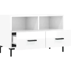 vidaXL Mueble de TV madera contrachapada blanco brillo 80x36x50 cm Blanco brillante Outlet