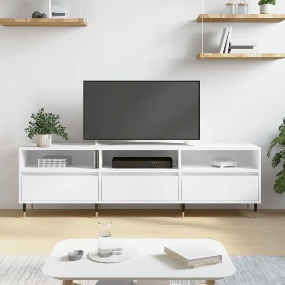 vidaXL Mueble de TV madera contrachapada 150x30x44,5 cm Blanco Online