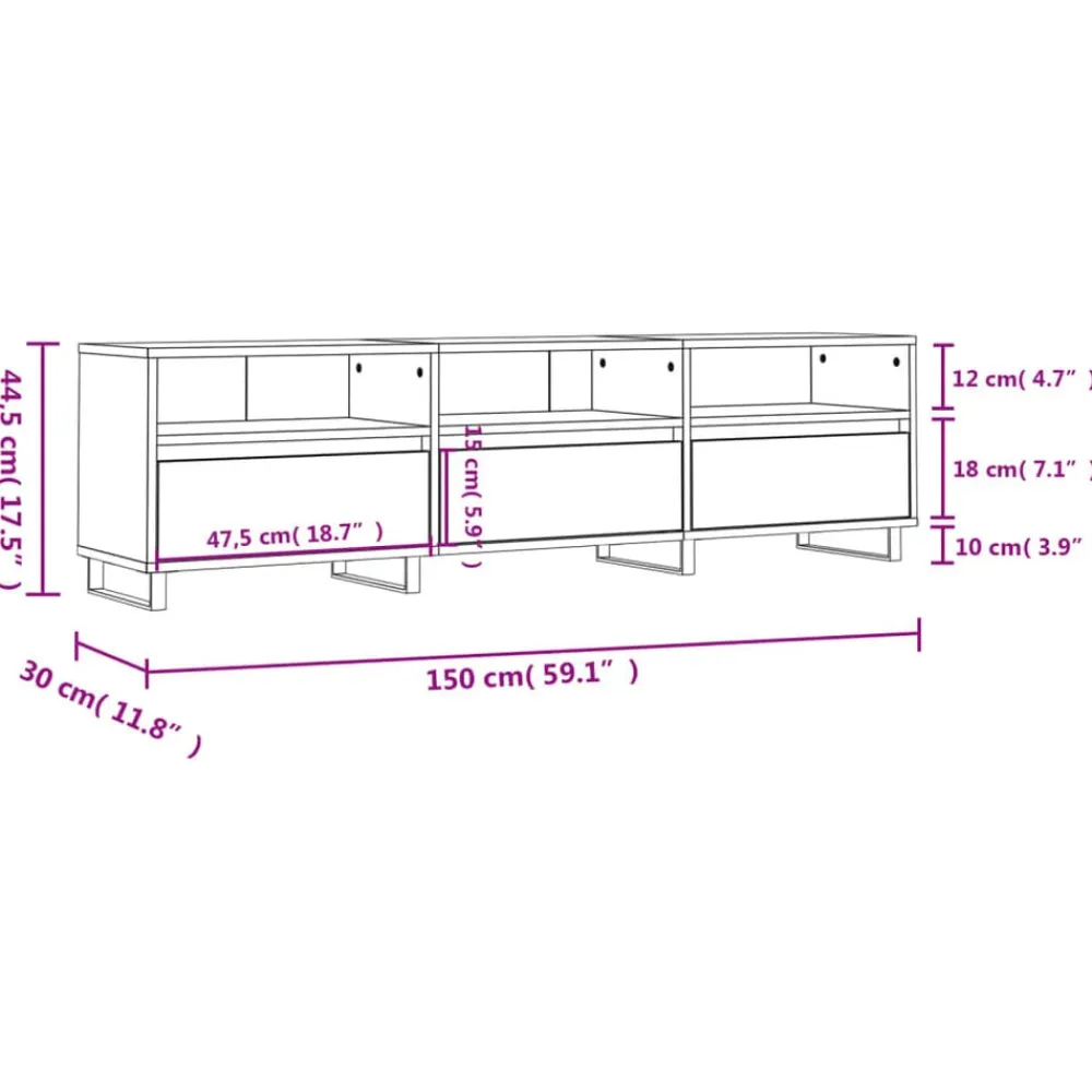 vidaXL Mueble de TV madera contrachapada 150x30x44,5 cm Blanco