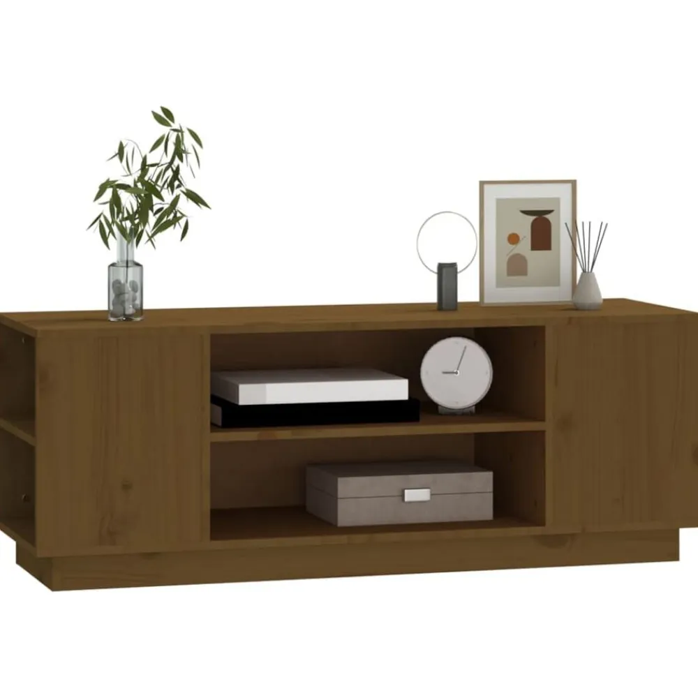 vidaXL Mueble de TV madera maciza de pino marrón miel 110x35x40,5 cm Marrón miel Online