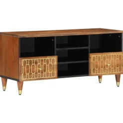 vidaXL Mueble de TV madera maciza de mango 100x33x46 cm Marrón miel Discount