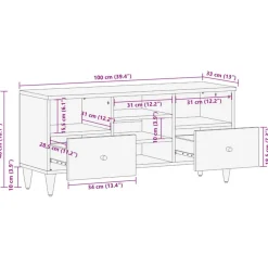 vidaXL Mueble de TV madera maciza de mango 100x33x46 cm Marr&oacute;n miel Discount