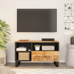 vidaXL Mueble de TV madera mango y madera contrachapada 80x33x46 cm Marr&oacute;n claro New