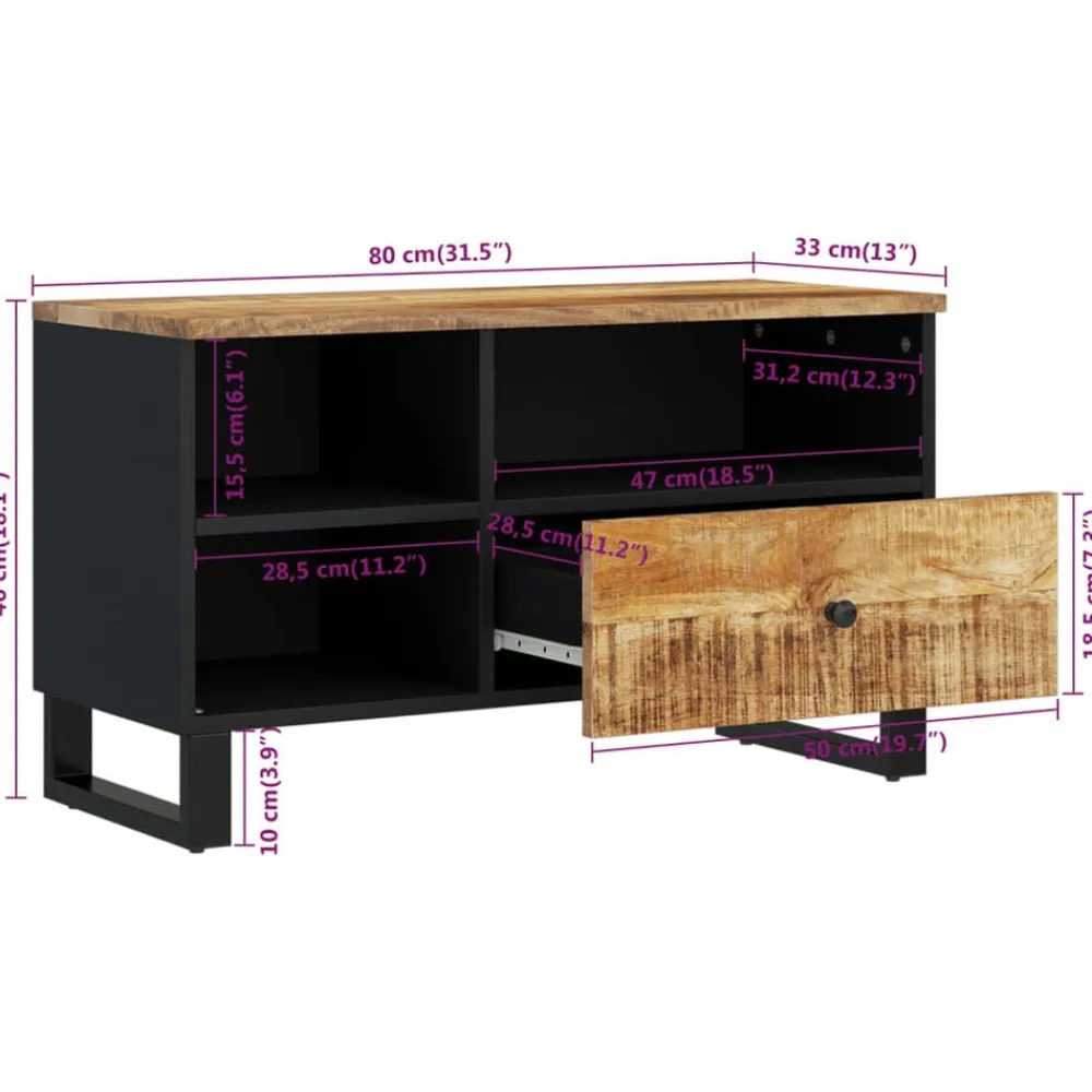 vidaXL Mueble de TV madera mango y madera contrachapada 80x33x46 cm Marrón claro New