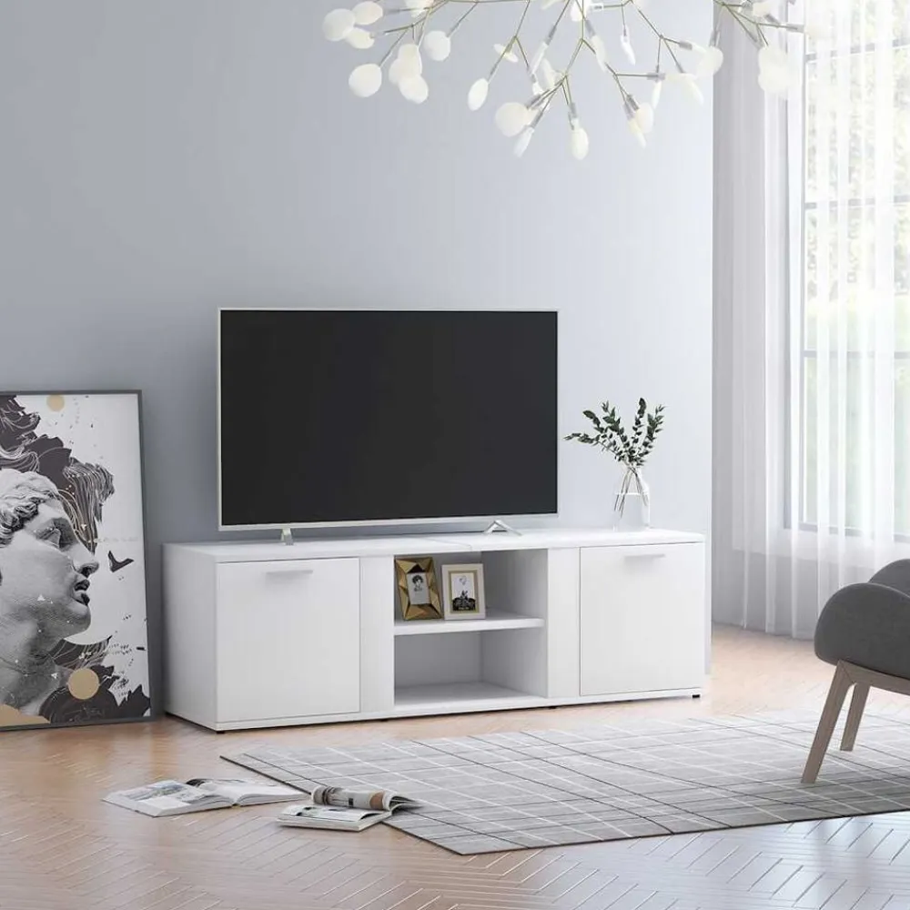 vidaXL Mueble de TV madera contrachapada 120x34x37 cm Blanco Sale
