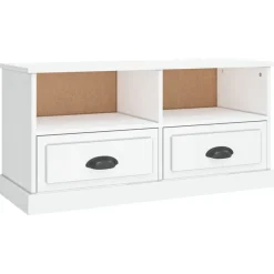 vidaXL Muebles Tv-Mueble de TV madera contrachapada blanco brillo 93x35,5x45 cm