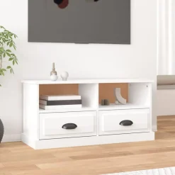 vidaXL Muebles Tv-Mueble de TV madera contrachapada blanco brillo 93x35,5x45 cm