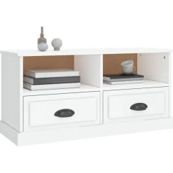 vidaXL Muebles Tv-Mueble de TV madera contrachapada blanco brillo 93x35,5x45 cm