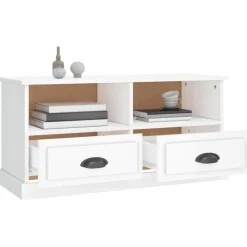 vidaXL Muebles Tv-Mueble de TV madera contrachapada blanco brillo 93x35,5x45 cm