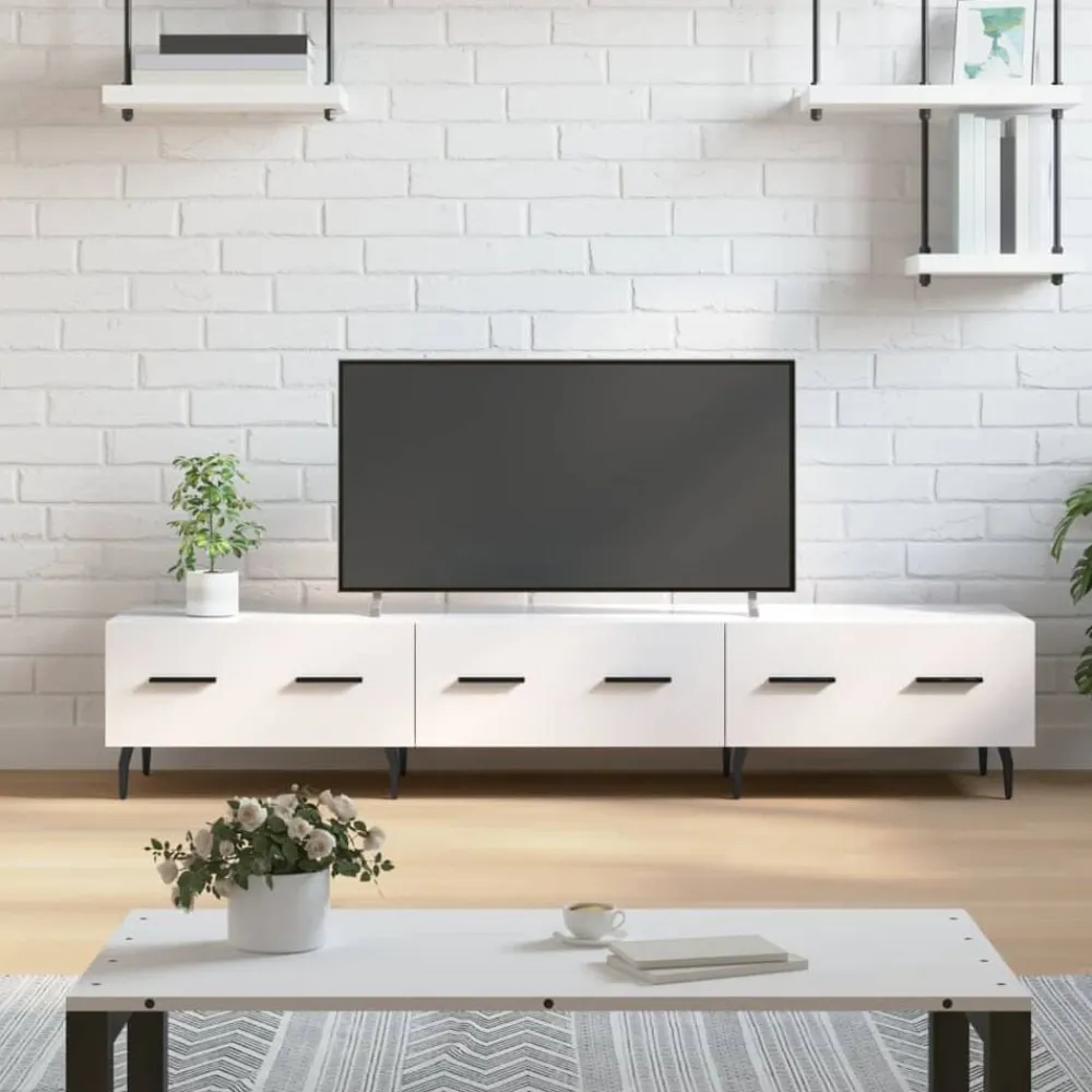 vidaXL Muebles Tv-Mueble de TV madera de ingeniería blanco brillo 150x36x30 cm