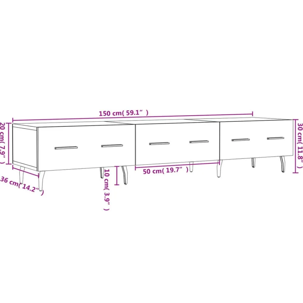 vidaXL Muebles Tv-Mueble de TV madera de ingeniería blanco brillo 150x36x30 cm