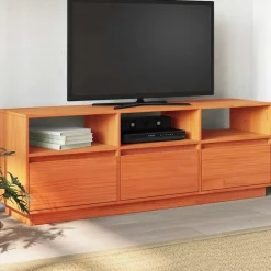 vidaXL Mueble de TV madera maciza de pino marrón cera 140x37x50 cm Marr&oacute;n cera Outlet