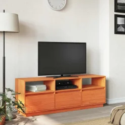vidaXL Mueble de TV madera maciza de pino marrón cera 140x37x50 cm Marr&oacute;n cera Outlet