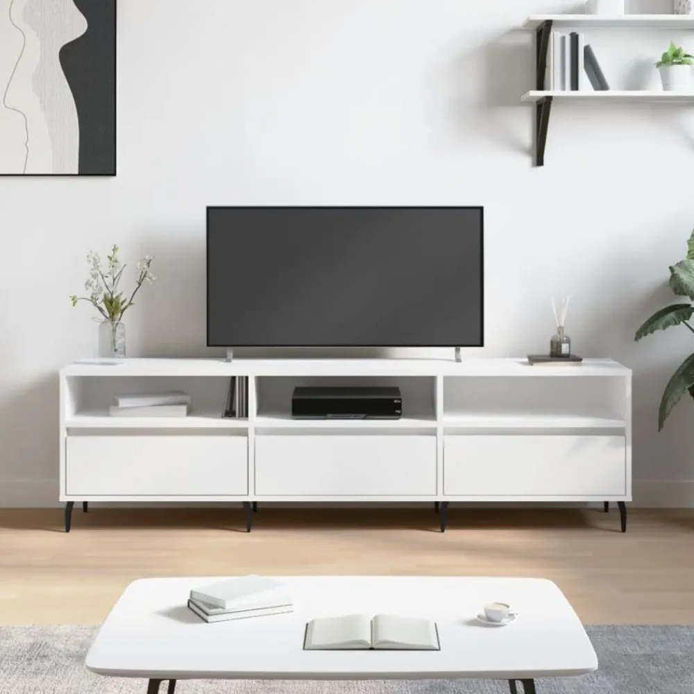 vidaXL Mueble de TV madera contrachapada 150x30x44,5 cm Blanco Discount