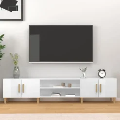 vidaXL Muebles Tv-Mueble de TV madera contrachapada blanco brillo 180x31,5x40 cm