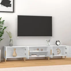 vidaXL Muebles Tv-Mueble de TV madera contrachapada blanco brillo 180x31,5x40 cm