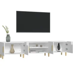 vidaXL Muebles Tv-Mueble de TV madera contrachapada blanco brillo 180x31,5x40 cm