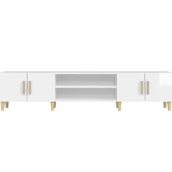 vidaXL Muebles Tv-Mueble de TV madera contrachapada blanco brillo 180x31,5x40 cm