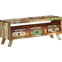 vidaXL Mueble de TV madera maciza reciclada multicolor 110x30x40 cm Online