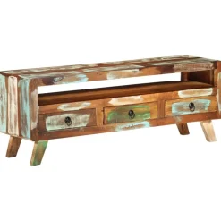 vidaXL Mueble de TV madera maciza reciclada multicolor 110x30x40 cm Online