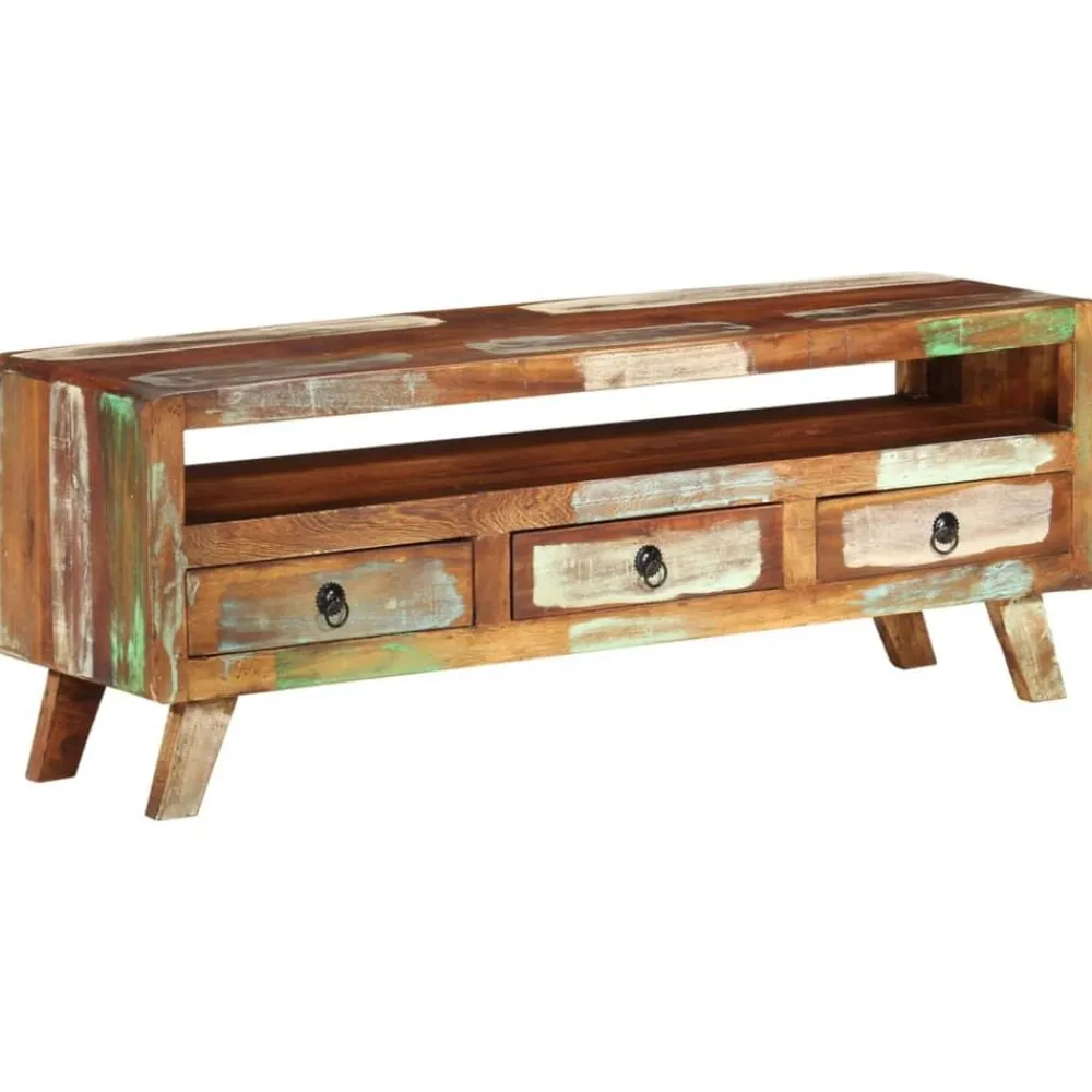 vidaXL Mueble de TV madera maciza reciclada multicolor 110x30x40 cm Online