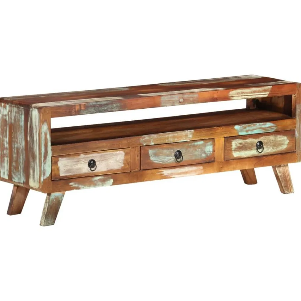 vidaXL Mueble de TV madera maciza reciclada multicolor 110x30x40 cm Online